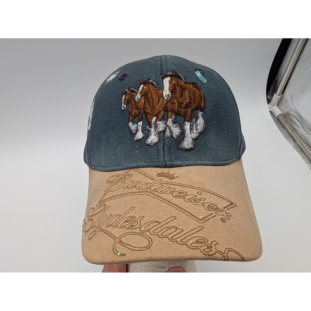 Budweiser Clydesdales Hat Gray Tan Embroidered Horse Beer Promo Baseball Cap